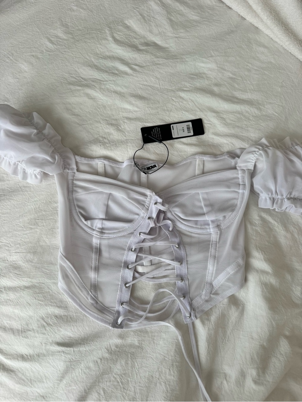White Lace-Up Off-Shoulder Corset Top